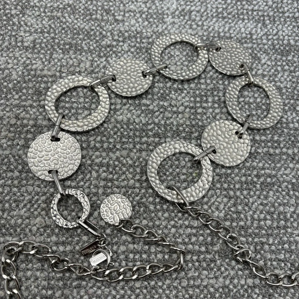 Chico's Metallic Silver Chain Link‎ Embellished Hip Belt Adjustable
